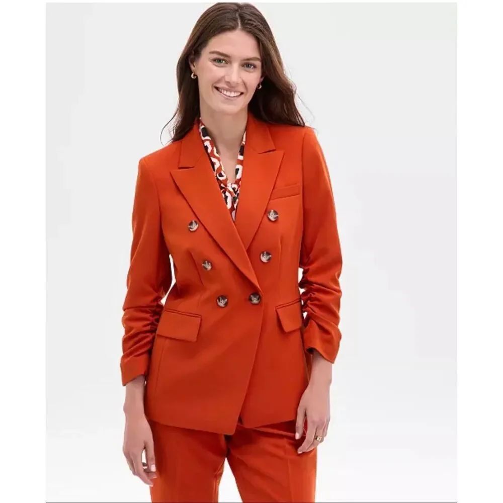Tahari ASL Double-Breasted Asymmetrical Ruched-Sleeve Jacket Permission 6